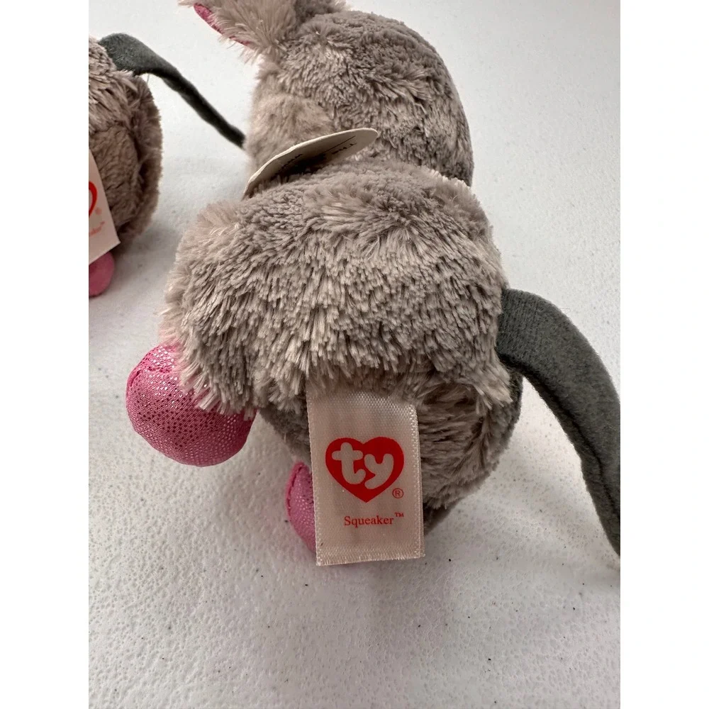 Ty Beanie Boos Squeaker Mouse Plush Lot 2 Grey Pink Cheese Stuffed Animal 6 in